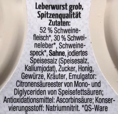 Lista de ingredientes del producto Leberwurst grob Hofmaier 175 g