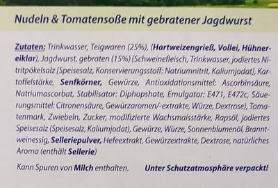 Lista de ingredientes del producto Genießerküche Nudeln & Tomatensoße Keünicke 400g