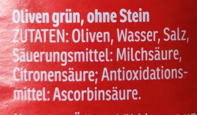 Lista de ingredientes del producto Oliven (grün, ohne Stein) Jeden Tag 350 g