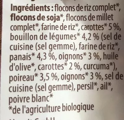 Lista de ingredientes del producto Galettes de légumes Alnavit 