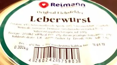 Lista de ingredientes del producto Eichsfelder Leberwurst Reimann 300 g