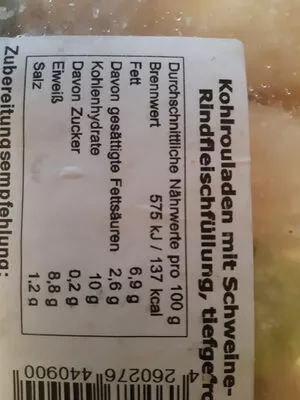 Lista de ingredientes del producto Kohlrouladen mit Hackfleischfüllung KOCH 1000 g.