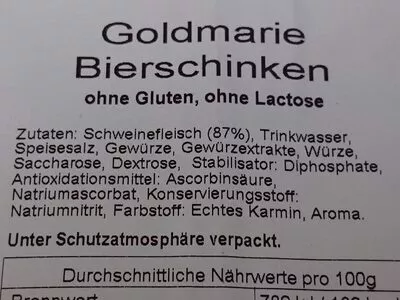 Lista de ingredientes del producto Bierschinken Goldmarie 90 g