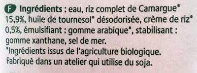 Lista de ingredientes del producto Boisson au riz de Camargue  Soy 1L