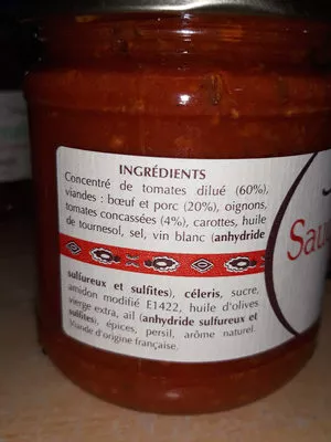 Lista de ingredientes del producto sauce bolognaise à la viande rôtie raynaud 195g