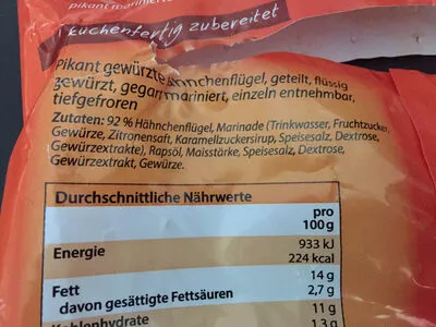 Lista de ingredientes del producto Chicken Wings Tiefkühl Korrekt 100g