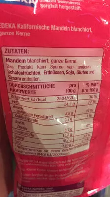 Lista de ingredientes del producto Mandeln ganz Edeka 