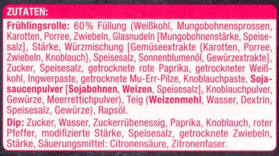 Lista de ingredientes del producto 10 Mini Frühlingsfollen vorfrittiert, tiefgefroren Edeka 280g