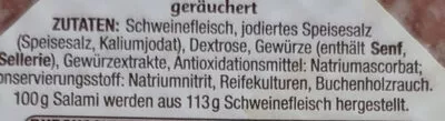 Lista de ingredientes del producto Delikatess Salami geräuchert Gut&Günstig 200 g