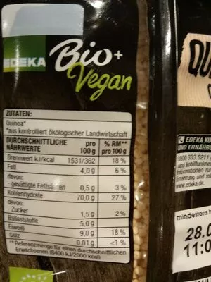 Lista de ingredientes del producto Quinoa gepufft Edeka Bio + Vegan 125 g