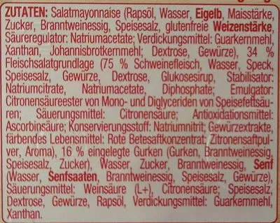 Lista de ingredientes del producto Delikatess Fleischsalat Gut & Günstig, Edeka 250 g