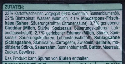 Lista de ingredientes del producto Kartoffel-Ausflauf mit Blattspinat Edeka 400g