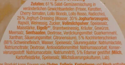 Lista de ingredientes del producto Salat Käse-Schinken Gut & Günstig, Edeka, Gut&Günstig 280g