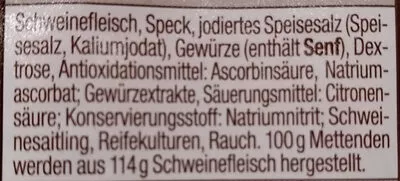 Lista de ingredientes del producto Mettenden Gut & Günstig 80 g