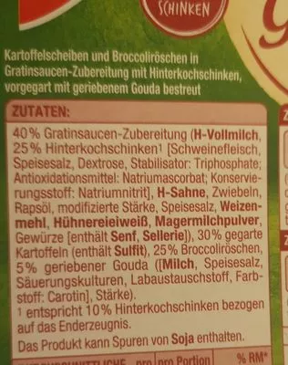 Lista de ingredientes del producto Broccoli Gratin Gut & Günstig, Edeka 400 g