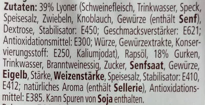 Lista de ingredientes del producto Metzger Fleischsalat Unsere Hausmarke 200 g