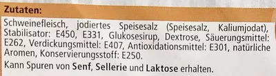 Lista de ingredientes del producto Delikatess Safthinterschinken gegart EDEKA Südwest 125 g