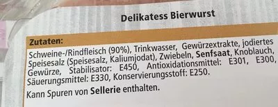 Lista de ingredientes del producto Delikatess Bierwurst Edeka Südwest 