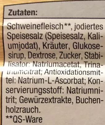 Lista de ingredientes del producto Lachsschinken im Kräutermantel Hofmaier 150 g