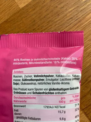 Lista de ingredientes del producto Schokolierte Rosinen Schokoliebe 200g