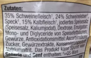 Lista de ingredientes del producto Leberwurst mit Kalbfleisch Hofmaier 150 g