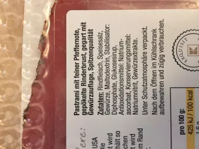 Lista de ingredientes del producto Pastrami  100 g