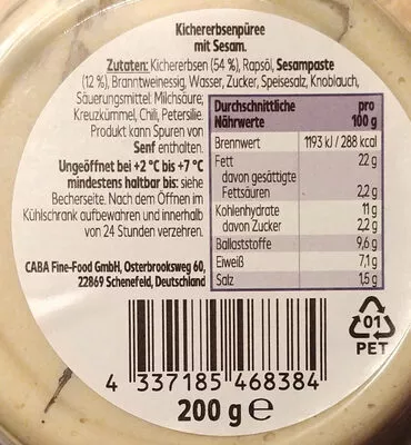 Lista de ingredientes del producto Hummus Classic Kaufland K-Classic 200g