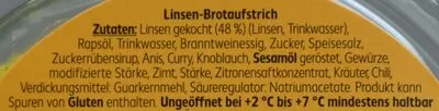 Lista de ingredientes del producto Brotaufstrich Linse K-Classic 200 g