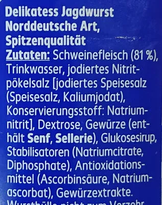 Lista de ingredientes del producto Delikatess Jagdwurst Norddeutsche Art K-CLASSIC,  Kaufland 1000 g