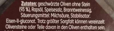 Lista de ingredientes del producto Geschwärzte Oliven ohne Stein Kaufland Favourites 150 g