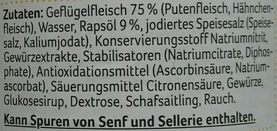 Lista de ingredientes del producto Geflügel Wiener mit Rapsöl REWE Beste Wahl 450 g, Abtropfgewicht 250 g