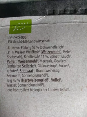 Lista de ingredientes del producto REWE Bii Maultaschen REWE 250 g