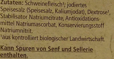 Lista de ingredientes del producto Kaiserfleisch gebacken REWE Bio 70 g