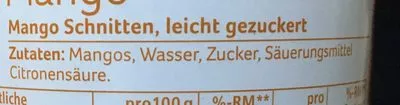 Lista de ingredientes del producto Mango Schnitten Leicht Gezuckert REWE 