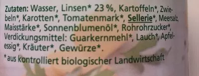 Lista de ingredientes del producto Linseneintopf Rewe Bio 400 g