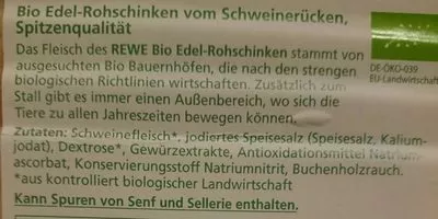 Lista de ingredientes del producto Edel-Rohschinken vom Schweinerücken rewe 70 g