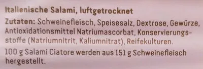 Lista de ingredientes del producto Salami Ciatore REWE Feine Welt, REWE 80 g