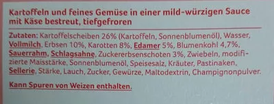 Lista de ingredientes del producto Gemüse Kartoffel Auflauf Rewe,  Prima Menü GmbH 400 g