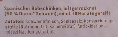 Lista de ingredientes del producto Duroc Schinken Rewe,  REWE Feine Welt 90 g