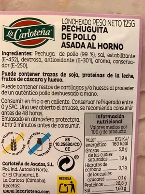 Lista de ingredientes del producto   125 g