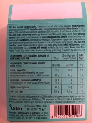 Lista de ingredientes del producto Nurr Orkla 70 g