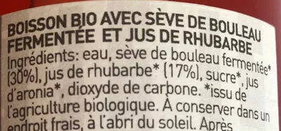 Lista de ingredientes del producto Rhubarbie  boisson avec seve de bouleau ÖselBirch 330 ml