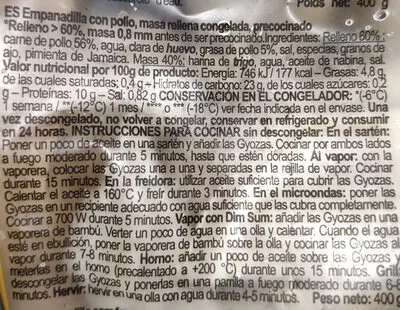 Lista de ingredientes del producto Gyoza con pollo Vici 400 g