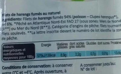 Lista de ingredientes del producto Filets de harengs fumés au naturel Vici 