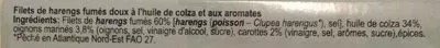 Lista de ingredientes del producto Filets de harengs doux fumés à l'huile Vici 500 g