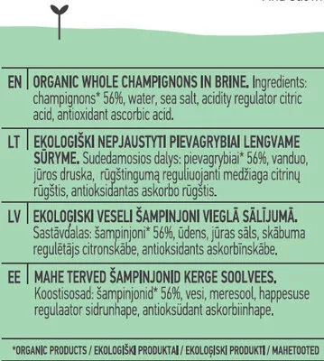 Lista de ingredientes del producto Champignons Auga 250 g