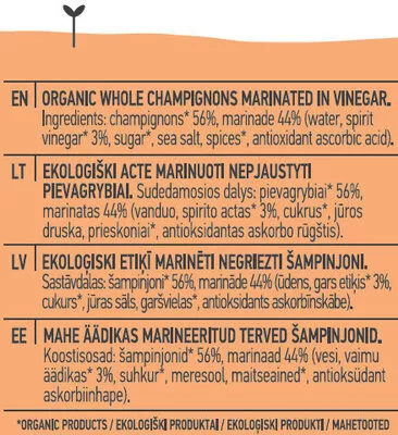 Lista de ingredientes del producto Champignons Auga 250 g