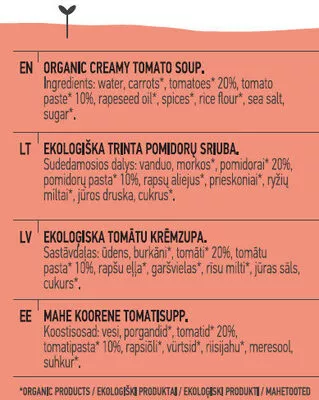 Lista de ingredientes del producto Tomato Soup Auga 400 g