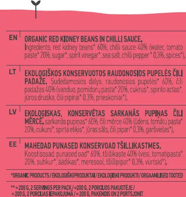 Lista de ingredientes del producto Chilli Beans Auga 400 g