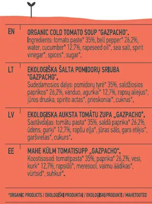 Lista de ingredientes del producto Gazpacho Cold Soup Auga 400 g